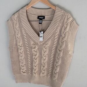 NWT Express Women's Cable Knit Sweater Vest - Tan